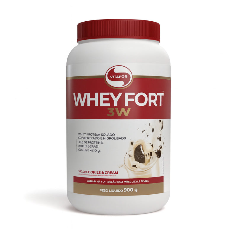 Whey Fort 3W Vitafor – Sabor Cookies &amp; Cream (900g)